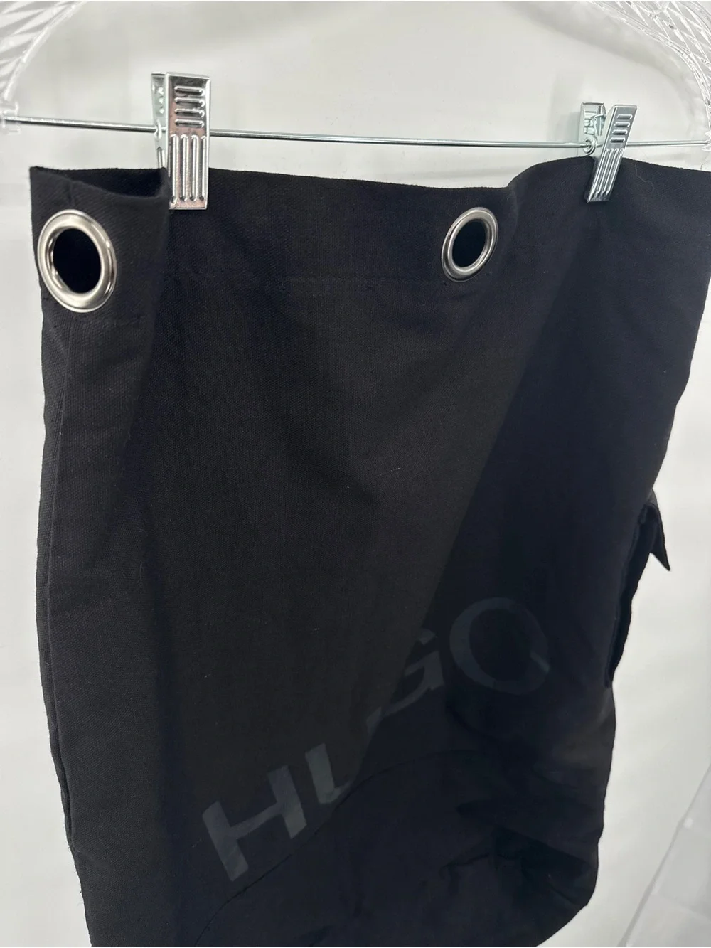 HUGO Black Drawstring Backpack Sling Bag Canvas Utility Bucket Logo Unisex Y2K